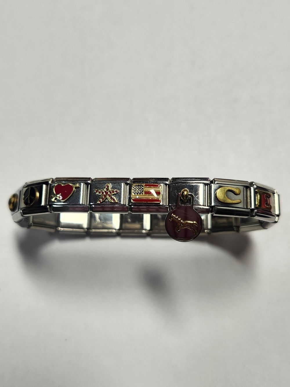 Italian Charm Link Bracelet with Red, Gold & Silver Accents